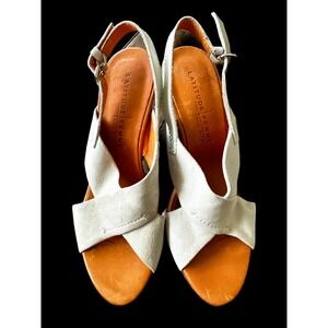Latitude Femme Cream Suede Block Heel Sandals Italian Leather Slingback 36.5 EU